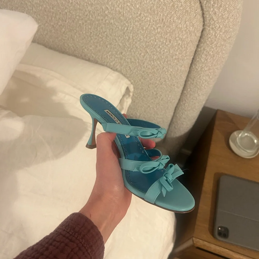 Manolo Blahnik Turquoise Strappy Sandals - Picture 7 of 9